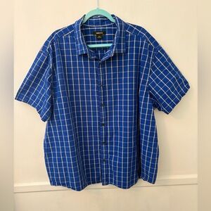 Claiborne Shirt Mens 3XL Blue Plaid Short Sleeve Button Front Cotton .
